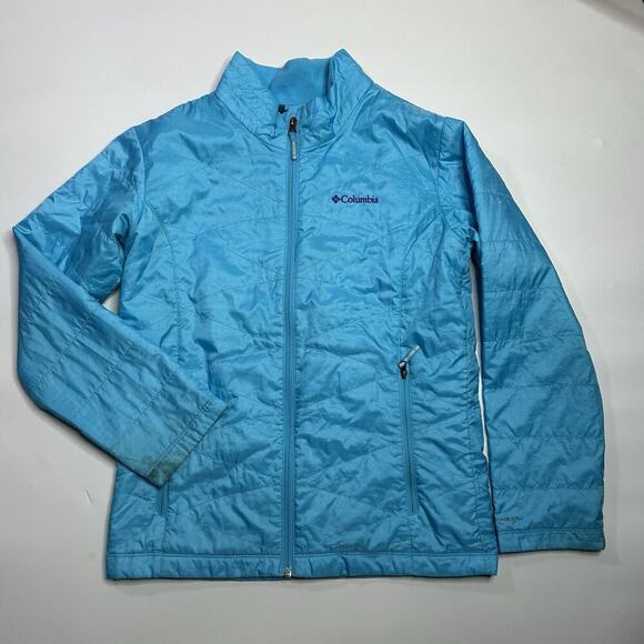 Columbia Omni Heat Jacket Girls Large 14/16 Blue Puffer Packable Full Zip Flaws - Picture 1 of 9